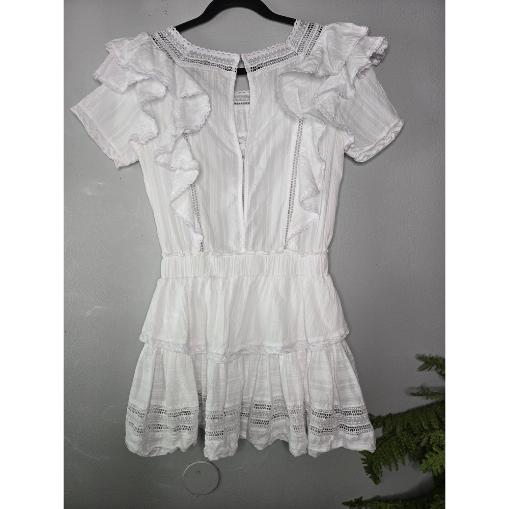 Olivaceous White Lace Ruffle Mini Dress Medium Cottagecore Boho Babydoll - Picture 7 of 10